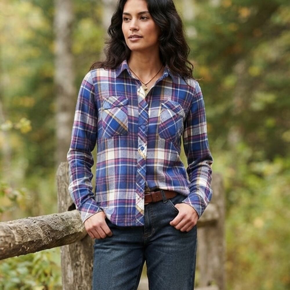 Duluth Trading Co. Plaid Long-Sleeve Button-Up Shirt Womens Size M Preppy Cabin